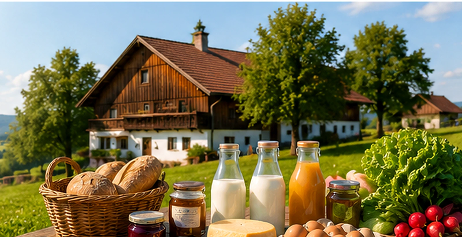 Hof mit regionalen Lebensmitteln und Direktvermarktung in einer mitteleuropäischen Landschaft